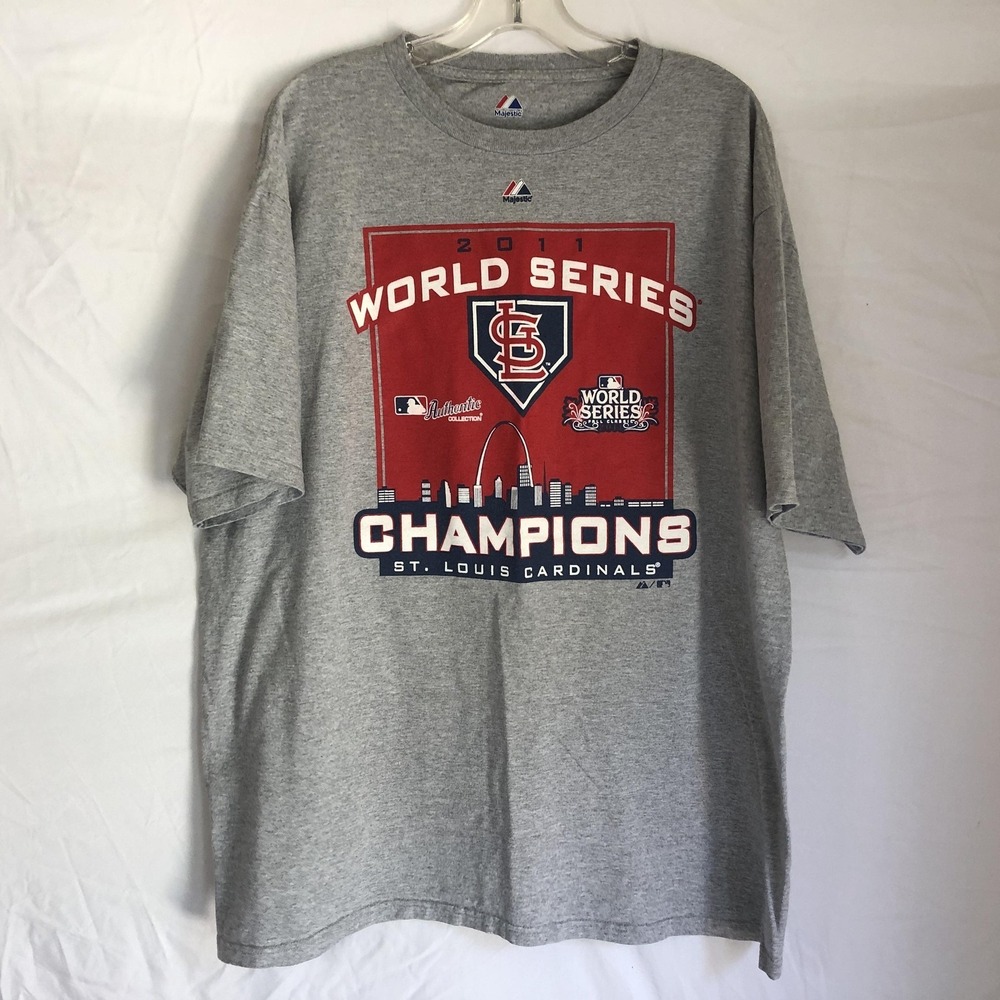 St Louis Cardinals Shirt Mens XL Gray MLB Majestic 2011 World Series Champions